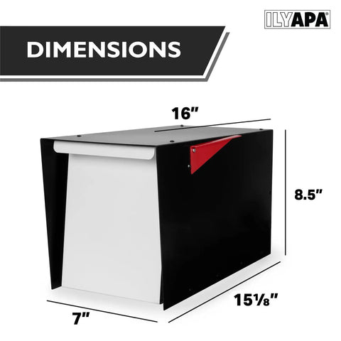Modern Outdoor Mailbox With Post Mount In Black And White Powder Coated Steel Weatherproof Corrosion Resistant Hinges Magnetic Door