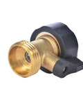 Heavy Duty Brass Garden Hose Shut Off Valve 3/4 Inch One Way Restricted Flow Stop, shown with large grip handle and brass fittings