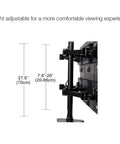 Professional Grade Sturdy Desktop Monitor Tower For Six Screens Smooth Swivel Arms, adjustable height shown with measurements.
