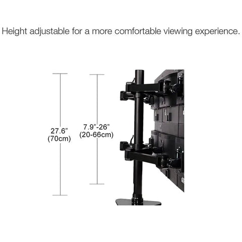 Professional Grade Sturdy Desktop Monitor Tower For Six Screens Smooth Swivel Arms, adjustable height shown with measurements.
