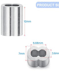 100 Pack Aluminum Crimping Loop Sleeves For One Eighth Inch Wire Rope Heavy Duty Aluminum Ferrule Ends For Steel Cable End Fittings To Secure And Crimp Versatile DIY Rigging Accessories, 12mm size