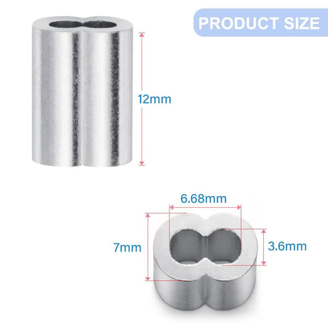 100 Pack Aluminum Crimping Loop Sleeves For One Eighth Inch Wire Rope Heavy Duty Aluminum Ferrule Ends For Steel Cable End Fittings To Secure And Crimp Versatile DIY Rigging Accessories, 12mm size
