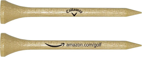 Hardwood Golf Tees Two And Three Quarter Inch Natural Finish Bulk Pack 100 Count With Printed Logo on side view