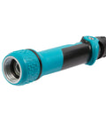 Heavy Duty Swivel Watering Wand for Garden Hose With 5 Spray Patterns, close-up of zinc coupling and turquoise grip