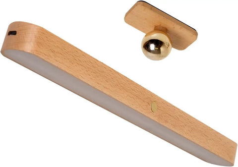 Rechargeable Vanity Light Bar With Three Level Dimmable Touch Control, Magnetic Mount LED Mirror Light, Beech Wood Finish