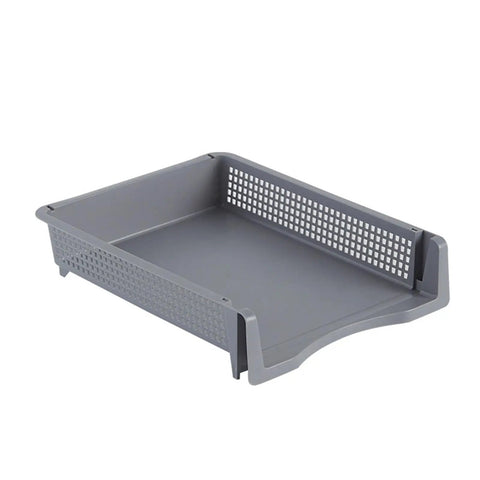 Gray tray from Stackable Paper Letter Tray Desk Organizer Set For Space Saving Mail And File Vertical Or Horizontal Layout Lightweight ABS Construction Easy Assembly Durable Office Desk Organizer For Home Or Office Use