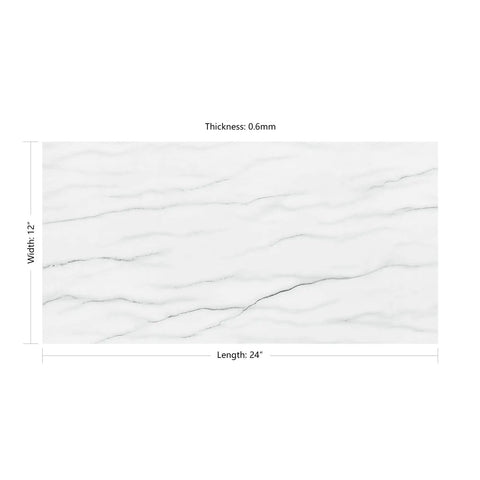 Grey White Marble Peel And Stick Floor Tiles 12x24 In 15 Pack Diy Ready Waterproof Vinyl Sheet Flooring Stick On And Removable For Bathroom And Kitchen Renovations Now product detail showing size and thickness