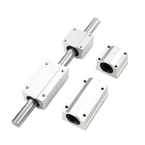 4-pack white aluminum linear bearing blocks with steel guide rods for CNC routers and 3D printers