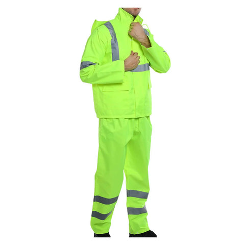 Hi Vis Rain Suit For Men Waterproof Yellow Reflective Class 3 Rain Jacket And Pants Gear Rainsuit With Heavy Duty Zippers Reinforced Seams