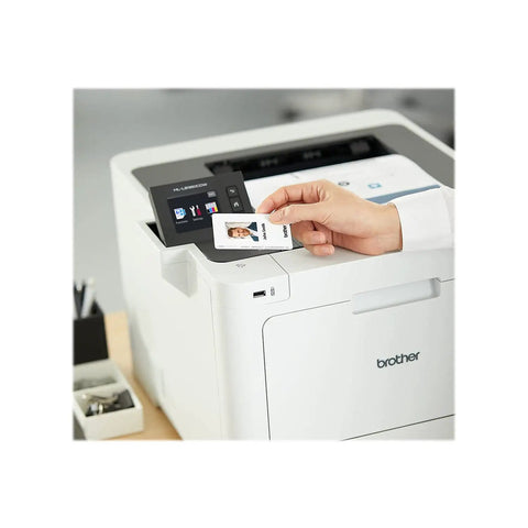 User placing a card on the control panel of a High Output Color Laser Printer With Frictionless Wireless Connection And Automatic Duplex Printing Optimized For Budget Conscious Buyers Who Want Serious Bang For Their Buck Daily.