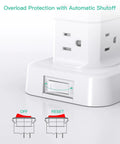 16 In 1 Surge Protector Power Strip Tower With Flat Plug, 12 AC Outlets And 4 USB Ports Including 2 USB C, 1080 Joules Protection, Integrated Circuit Breaker, Heavy Duty Power Hub For Home Office And Entertainment Center overload switch