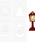 Top Tier Christmas Acrylic Lantern Templates Set Of Four Featuring Santa Claus Pine Tree Snowman And Snowflake Router Cutters To Level Up Your DIY Woodworking Fabric Sewing Crafts Game On Autopilot With Nailed Results Measuring Eight By Five Point Five showcasing snowflake, pine tree, snowman, and Santa Claus designs.