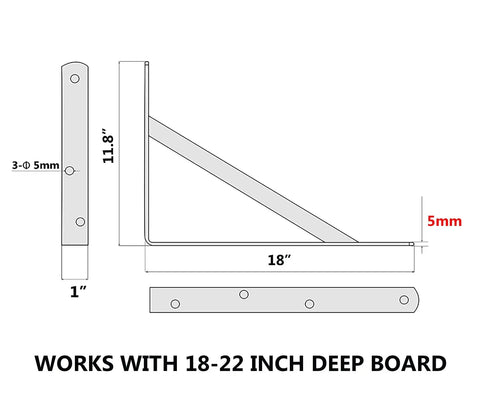 Set Of Four 18 Inch Heavy Duty Shelf Brackets Black Powder Coated Steel Wall Mounts For Garage Floating Shelves 1200 Pound Capacity Built Like A Tank Storage Gear For Home And Shop dimensions showing 18x11.8 inches for board fitting