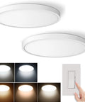 12 Inch Dimmable Flush Mount LED Ceiling Light Fixture Two Pack With Five Color Temperatures 3000K 3500K 4000K 5000K 6500K Dimmable From 10 To 100 Percent Low Profile Close To Ceiling Bedroom Lighting with dimmer switch.