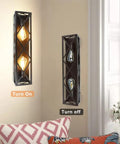 2-Light Industrial Vanity Lighting Fixtures Vintage Brown Metal Farmhouse Wall Sconces for Bathroom on and off states