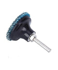 Built Tough Pneumatic Die Grinder With Fast Swap Chuck And Angled Shank For Zero Hassle Metal Deburring Wood Finishing and Rubber Shaping At A Rock Solid Two Thousand Rpm, featuring a blue cloth disc attachment.