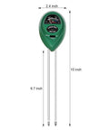 Grab-And-Go 3-In-1 Soil Test Kit Meter showing probes and measurement dimensions.