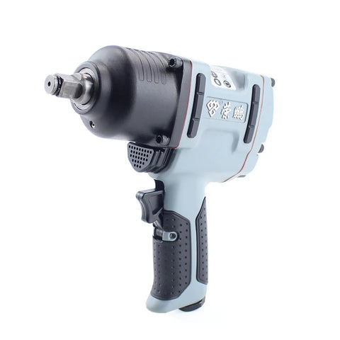 Professional Grade Half Inch Drive Pneumatic Impact Wrench Tough As Nails Air Powered Tool For Grease Monkey Auto Shop Repair Heavy Duty Mechanic Essentials close-up angle with detailed trigger and socket.