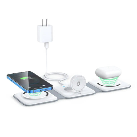3 In 1 Magnetic Wireless Charger Station for iPhone 16 15 14 13 Pro Max, Apple Watch, AirPods Pro, GaN Fast Charge setup
