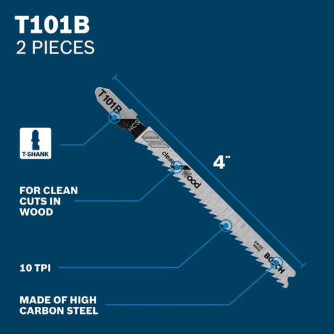 10 Piece T Shank Jig Saw Blade Set For Wood And Metal Includes T101B Wood Blades with T-shank, 4-inch length, high carbon steel