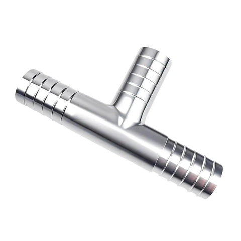 Top Shelf SUS304 Stainless Steel Y Shaped Hose Barb Tee Three Way Pipe Splitter Fitting Built For Serious Homebrew Brews And Rugged Industrial Piping Runs Sizes 8Mm To 108Mm, showcasing a shiny silver barbed tee.