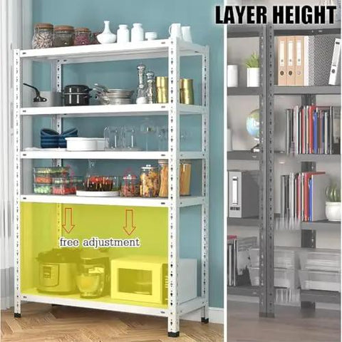 Heavy Duty Kickass Metal Storage Rack Five Tier Utility Shelves For Kitchen Pantry Closet Or Garage Organization Double Layer Legs And Strong Ribbed Panels Designed For Zero Wobble