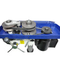 Straight Up Workhorse 12 Inch Variable Speed Benchtop Drill Press With 3 4 Horsepower Motor showing drive belts and pulleys.