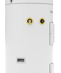 Heavy Duty 50 Gallon Heat Pump Water Heater With Energy Star Certification And Zero Emission Tech For Wallet Friendly Savings featuring side view with connectors.