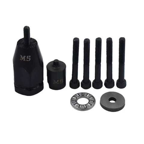 Pro Grade Pneumatic Rivet Nut Tool Kit showing M5 heads and components for easy riveting on metal panels and pipes.