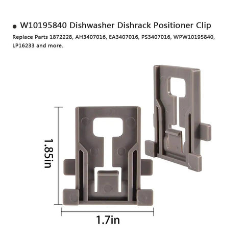 Dishwasher Top Rack Parts Kit Six Pack W10350376 W10195839 W10195840 Replacement showing two gray positioner clips