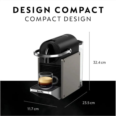 Pixie Original Espresso Machine Titan Finish For Home Use With Quick 25 Second Heat Up Two Programmable Buttons And Auto Flow Stop Energy Saving Auto Shutoff Barista Quality Espresso At Home Without The Fuss, front view with compact design.
