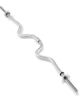 Two Piece Threaded Curl Bar With Chrome Spin Lock Collars For Home Gym showcasing its S-shape design and spinlock collars