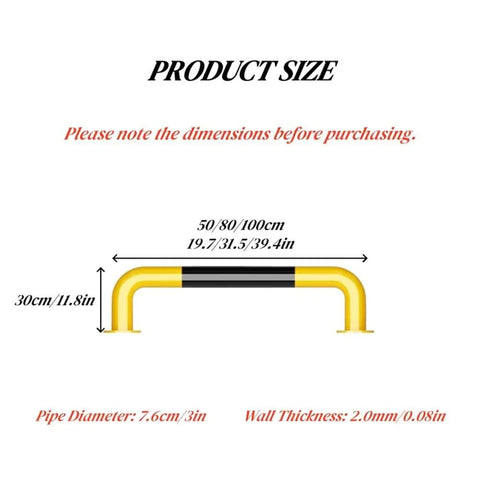 Built Like A Tank Full Weld Steel Driveway Guard And Warehouse Safety Barrier dimensions shown with pipe diameter and wall thickness.