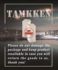 TAMKKEN coolant temperature sensor packaging graphic with brand logo and No Damage icon against city skyline.