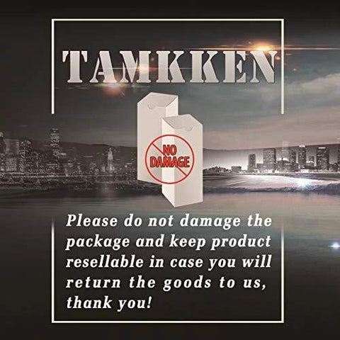 TAMKKEN coolant temperature sensor packaging graphic with brand logo and No Damage icon against city skyline.