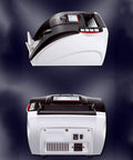 Top Tier Portable Money Counter With Legit Counterfeit Checker And Smooth Tilting Screen side view with control panel and bill feeder.