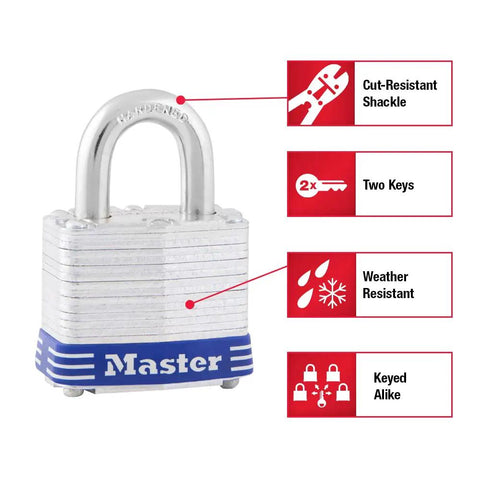 Outdoor Padlock With Key One And A Half Inch, 4 Pack Keyed Alike, Laminated Steel Body And Hardened Shackle with features