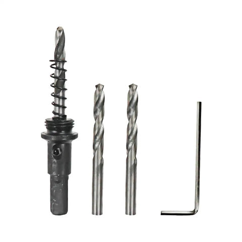 Pro Grade Heavy Duty Bi Metal Hole Saw Drill Sharp Cutter Rock Hard Edge with 2 drill bits and hex key for wood and plastic.