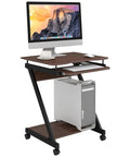 Cute standing desk with keyboard tray in brown and black, ideal for home office, includes CPU shelf and smooth adjustable height.