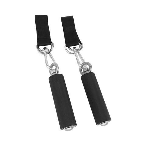 Nylon And Stainless Steel Pull Up Handles With TPR Rubber Coated Anti Slip Grips For Gym Equipment, black handles, steel rings
