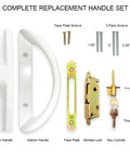 Full Replacement Patio Sliding Door Handle Set With Mortise Lock And Key Cylinder, White Finish, Includes Screws and Components
