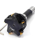 Oscarbide indexable end mill with R8 shank, 3 in dia, 6 in length, 5-flute carbide inserts