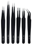 6 Piece ESD Anti Static Tweezers Set In Black Stainless Steel For Electronics Repair Jewelry Making Laboratory Work And Hobbies