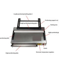 Small Desktop Metal Bender Machine Featuring No Sweat Setup And Sweet Temperature Control For Shaping Acrylic Or PVC Plastic Sheets Up To 1250 Mm with labeled components.