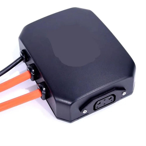 Black housing of Dual Electrical Parallel Device For Ts Tc Max E Bikes Scooters And Motorcycles Lets You Run Two Batteries In Parallel