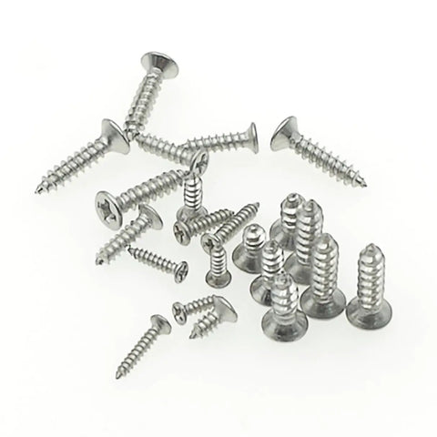 Pro Grade 750 Piece Metric Self Tapping Screws Kit In 304 Stainless Steel with Phillips flat and countersunk heads scattered on surface