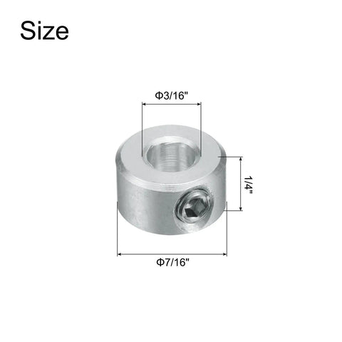 Top Tier Aluminum Alloy Shaft Locking Collar with Set Screw Design for 3/16 Inch Bore, 7/16 Inch diameter, showing precise sizing.