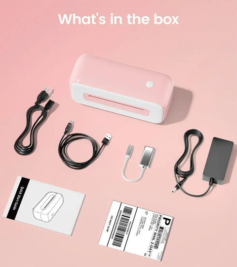 Pink Bluetooth Thermal Label Printer 4x6 For Small Business, Inkless Fast Printing For Amazon Shopify USPS FedEx with cables and accessories