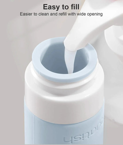 Close-up of silicone bottle with wide opening from Must Have 20 Pack Travel Toiletry Bottles Set With Leakproof Silicone Containers TSA Approved