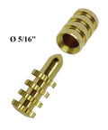 Top Shelf Solid Brass Table Alignment Pins With Matching Sockets For Flawless Table Leaf Assembly Dead Steady Positioning Snug 5/16 Inch Bore Heavy Duty Woodworking Connector Hardware Precision Dowel Set Of Ten - close-up of brass pin and socket